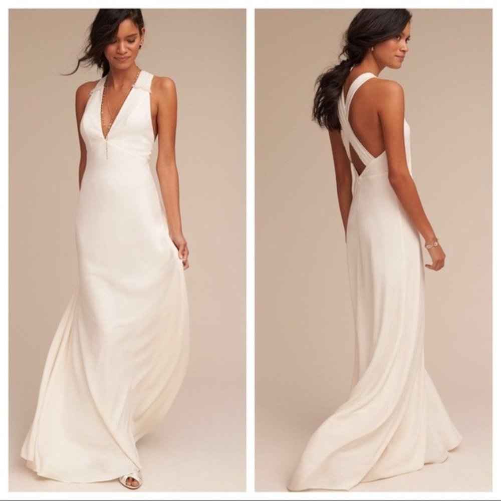 BHLDN x Jill Stuart Nadine 8 / Med Ivory Crisscross Crepe Maxi Wedding Gown